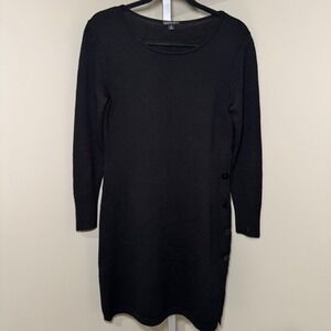 Lafayette 148 New York Black Ribbed Wool‎ Button Detail Sweater Dress Size S